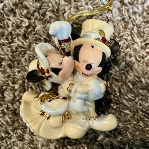 Lenox Disney Victorian Mickey and Minnie Holiday Ornament - Cream and Gold